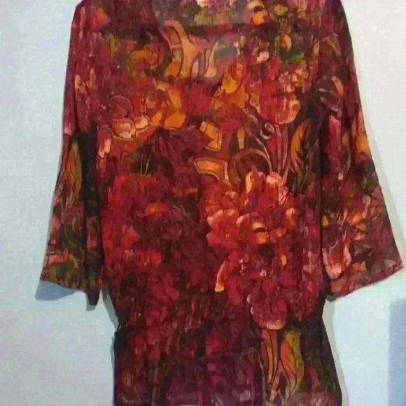 Chicos multicolor jewel embellished 100% silk size 0 front tie sheer lightweight - Picture 4 of 8